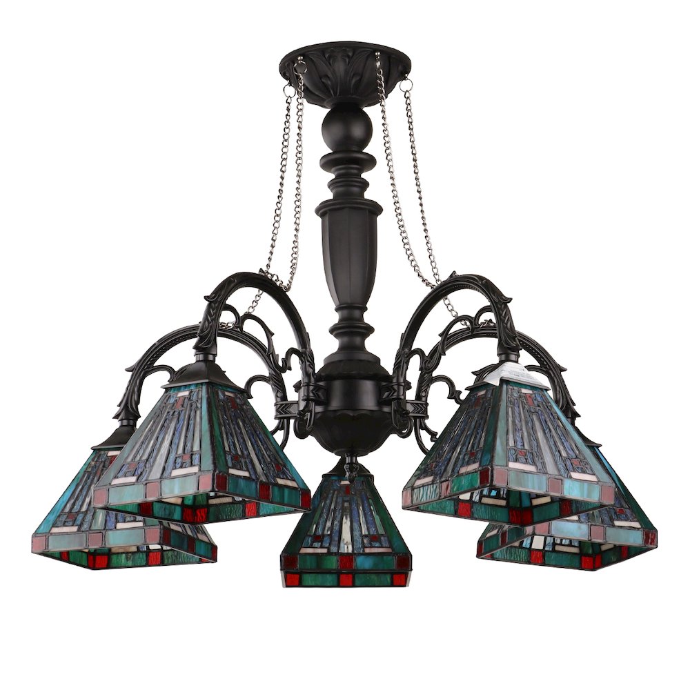 Innes Tiffany-Style 5-Light Mission Large Chandelier 27" Wide. Picture 4