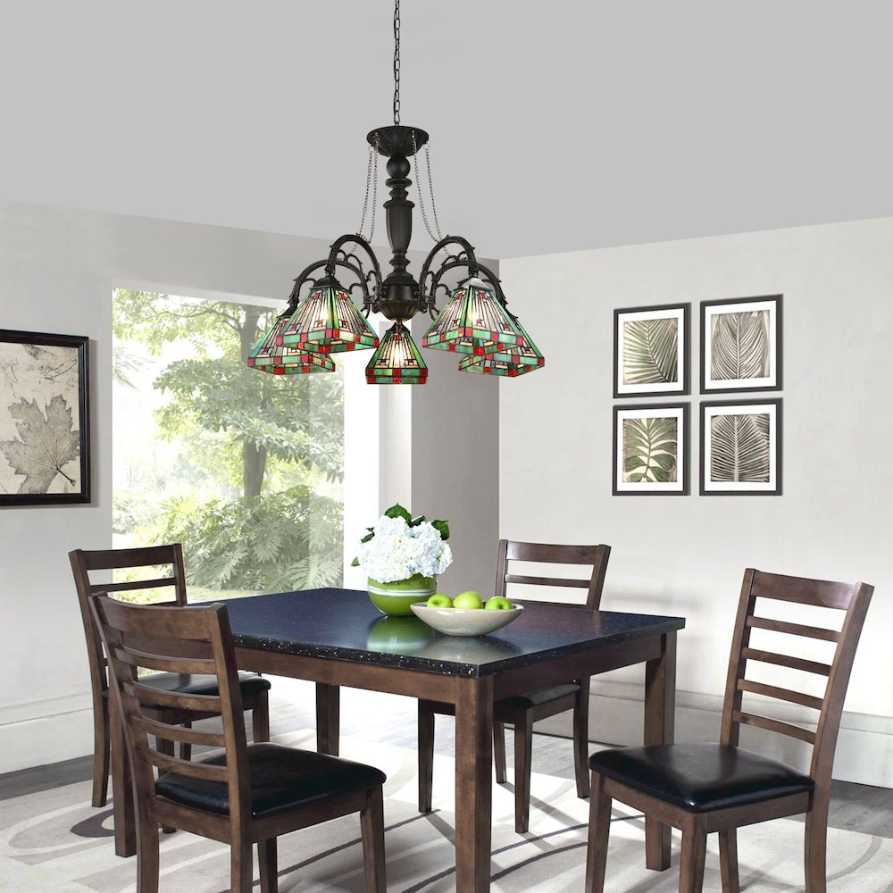 Innes Tiffany-Style 5-Light Mission Large Chandelier 27" Wide. Picture 9