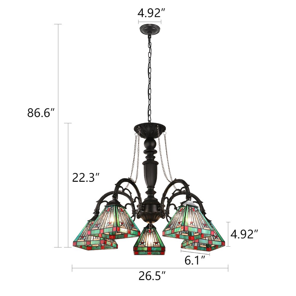 Innes Tiffany-Style 5-Light Mission Large Chandelier 27" Wide. Picture 10