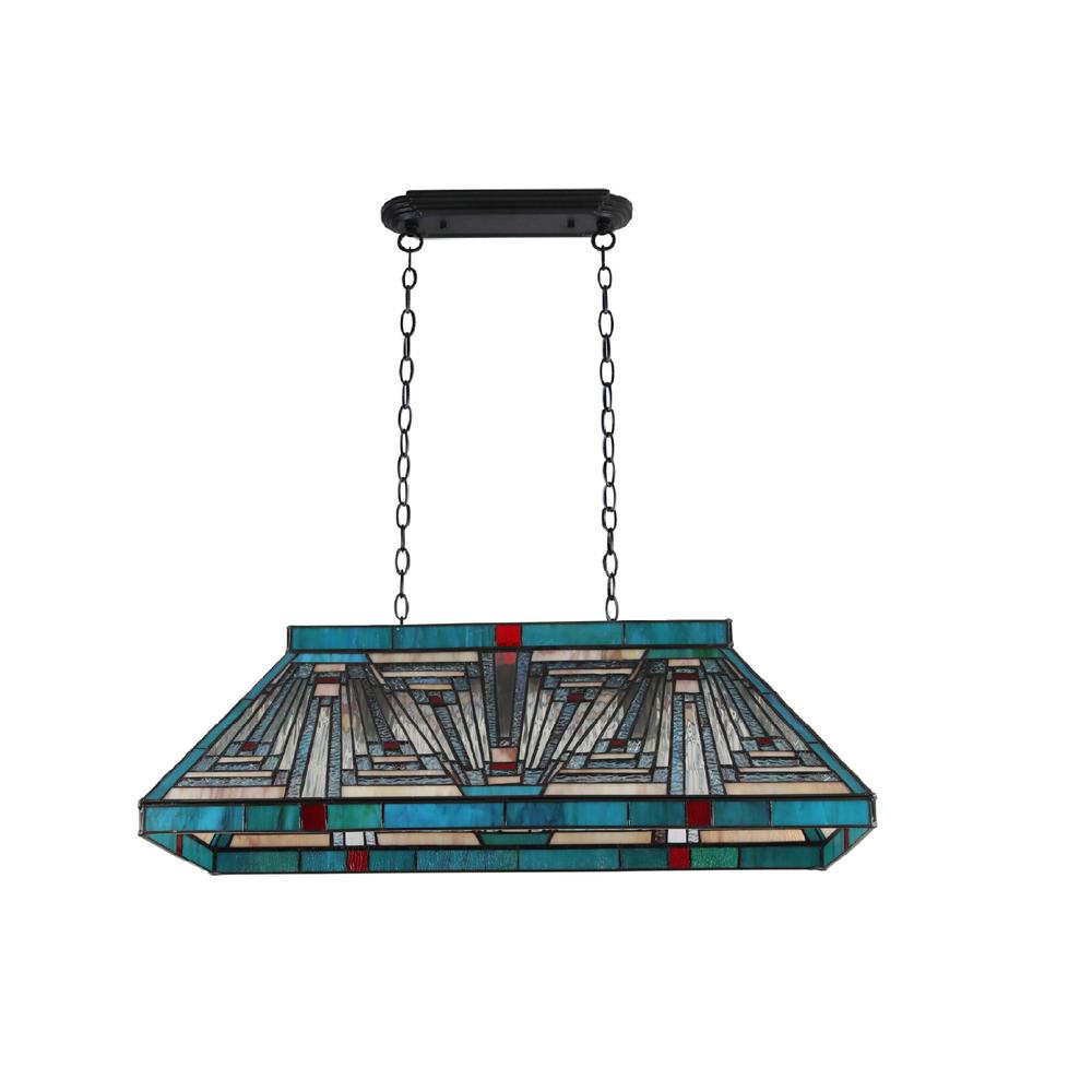 CHLOE Lighting INNES Mission Tiffany-Style Blackish Bronze 3 Light Island Pendant 28" Wide. Picture 2