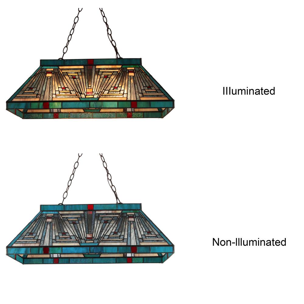 CHLOE Lighting INNES Mission Tiffany-Style Blackish Bronze 3 Light Island Pendant 28" Wide. Picture 5