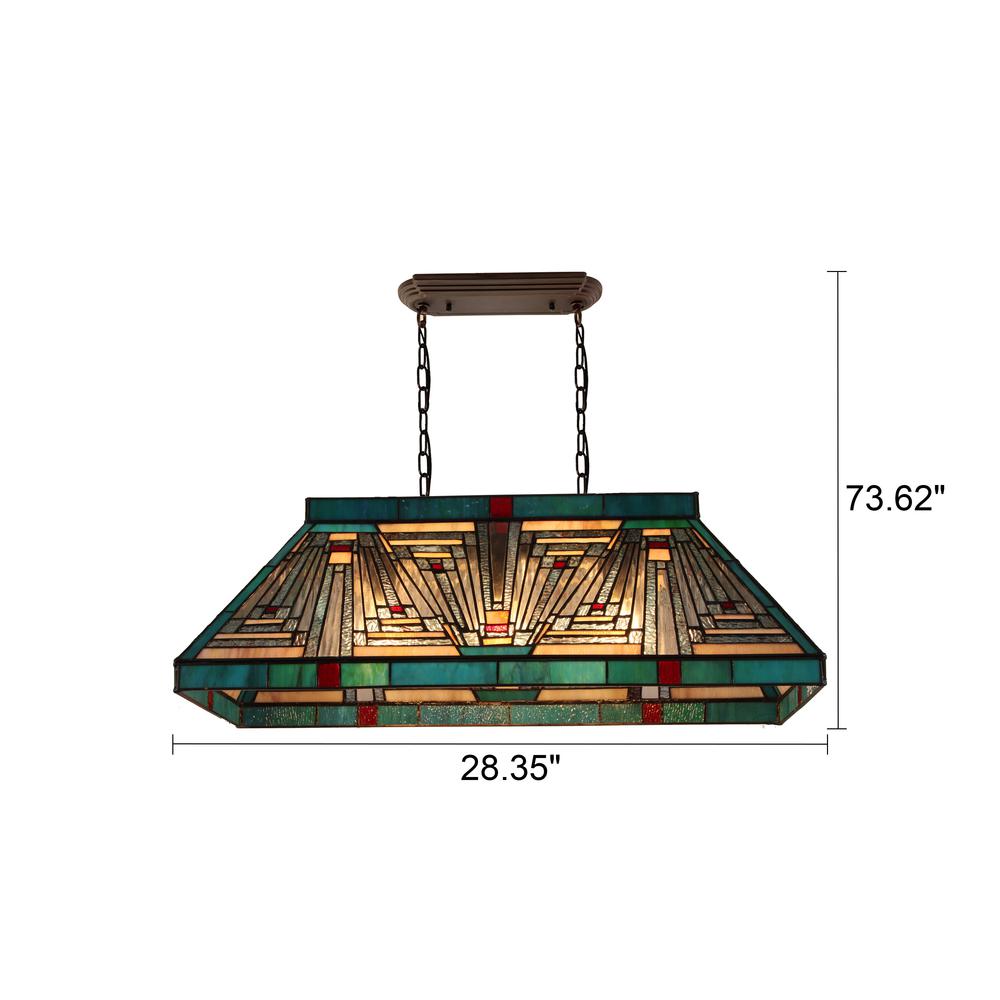 CHLOE Lighting INNES Mission Tiffany-Style Blackish Bronze 3 Light Island Pendant 28" Wide. Picture 7