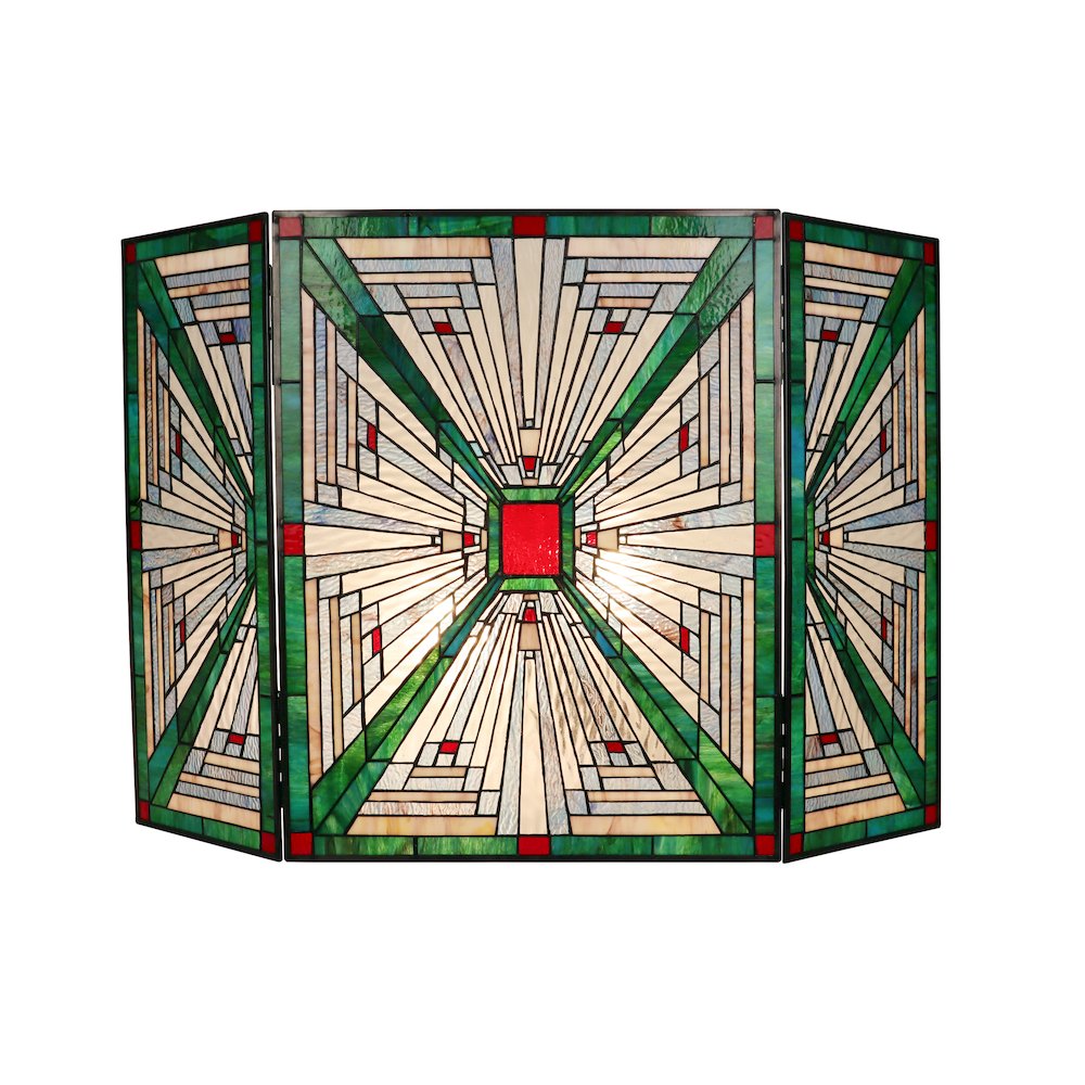 Innes Tiffany-Style 3Pcs Folding Mission Fireplace Screen 45" Wide. Picture 1