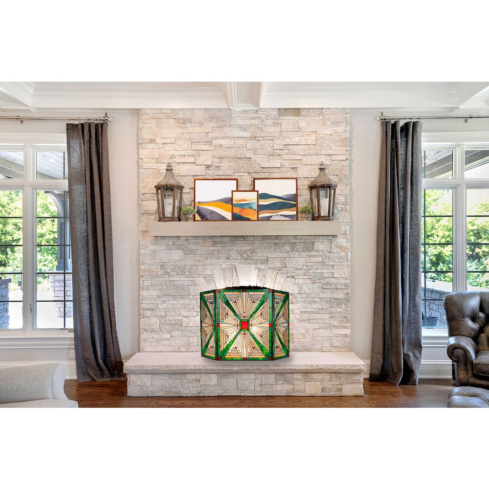 Innes Tiffany-Style 3Pcs Folding Mission Fireplace Screen 45" Wide. Picture 3