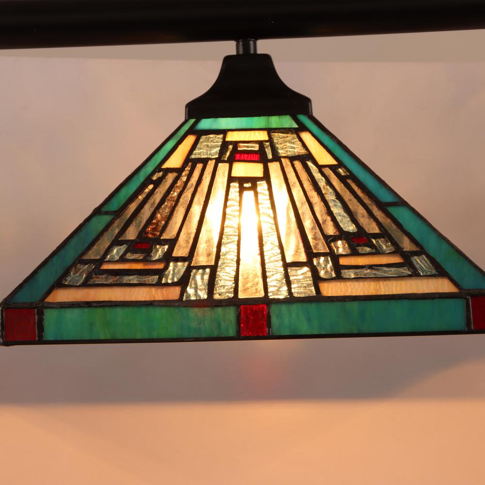 CHLOE Lighting INNES Mission Tiffany-Style Blackish Bronze 3 Light Island Pendant 47" Wide. Picture 6
