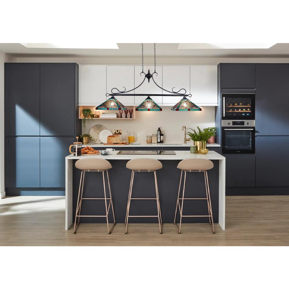 CHLOE Lighting INNES Mission Tiffany-Style Blackish Bronze 3 Light Island Pendant 47" Wide. Picture 8