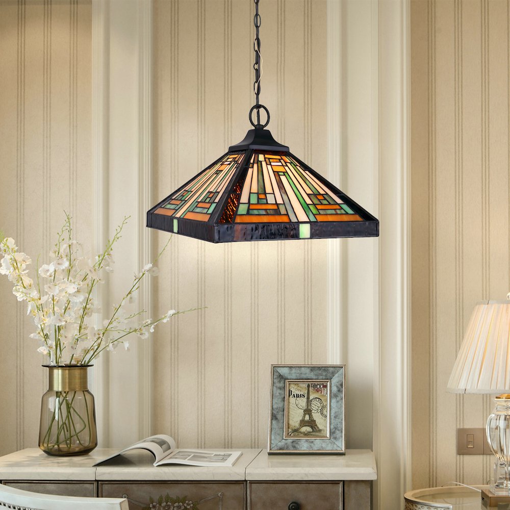 Innes Tiffany-Style 1-Light Mission Ceiling Pendant 12" Shade. Picture 7