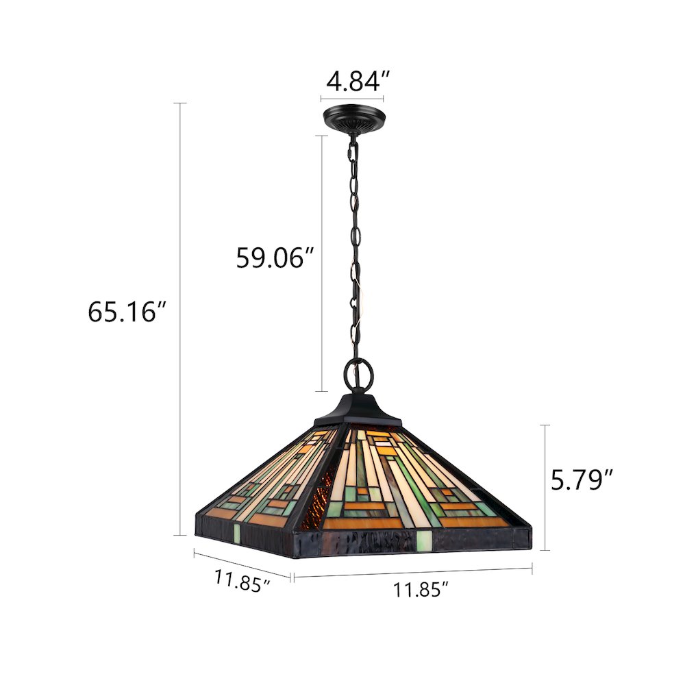 Innes Tiffany-Style 1-Light Mission Ceiling Pendant 12" Shade. Picture 8