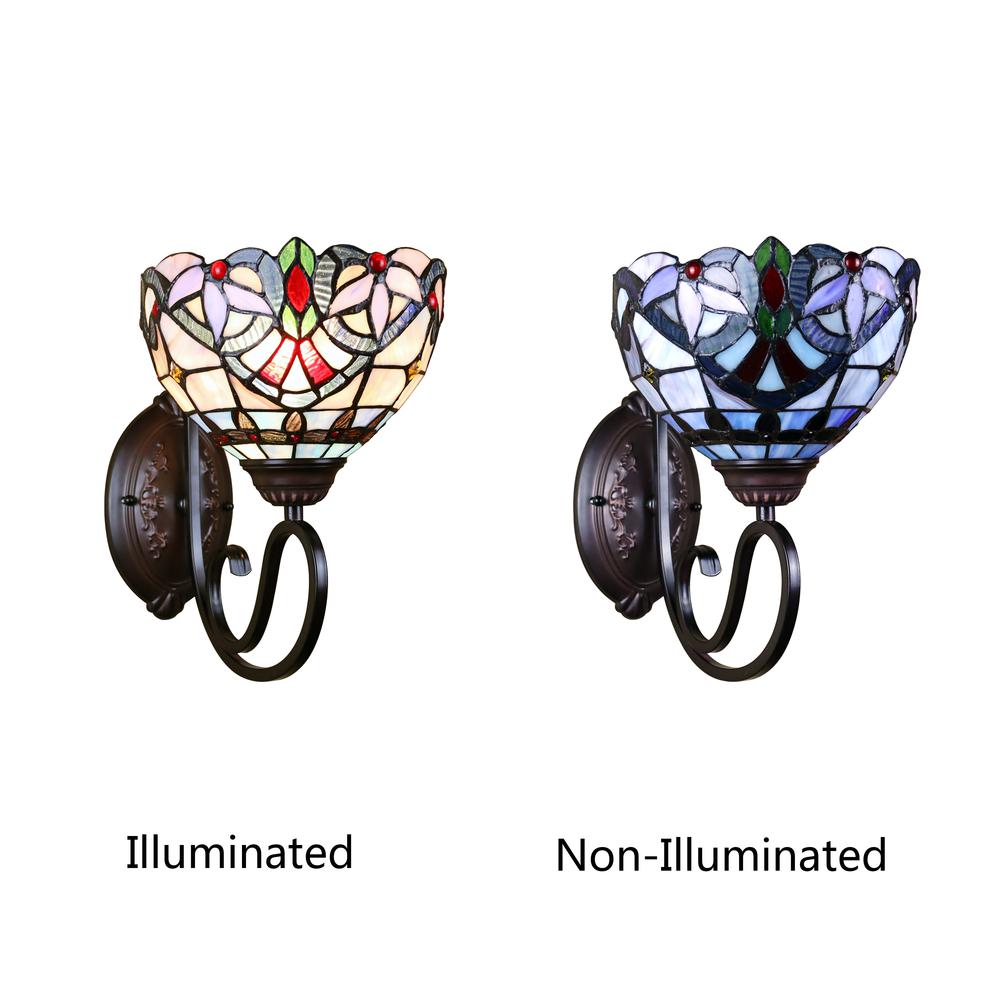 CHLOE Lighting GRENVILLE Victorian Tiffany-Style Blackish Bronze 1 Light Wall Sconce 8" Wide. Picture 6