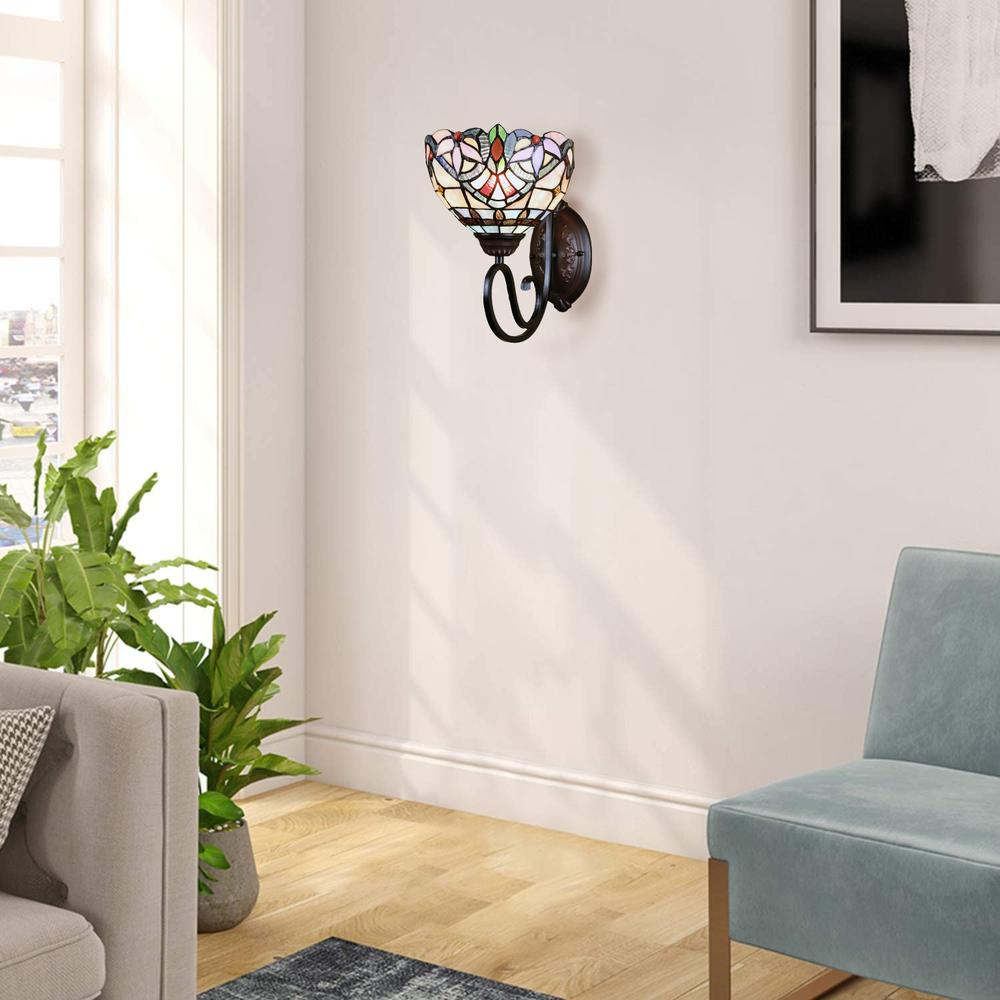 CHLOE Lighting GRENVILLE Victorian Tiffany-Style Blackish Bronze 1 Light Wall Sconce 8" Wide. Picture 7