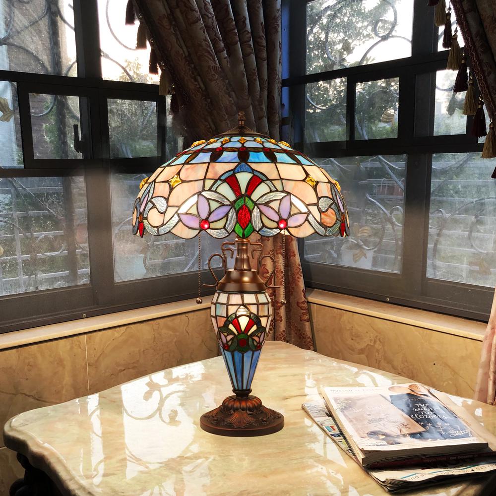 CHLOE Lighting GRENVILLE Victorian-Style Dark Bronze 3 Light Double Lit Table Lamp 16" Wide. Picture 7