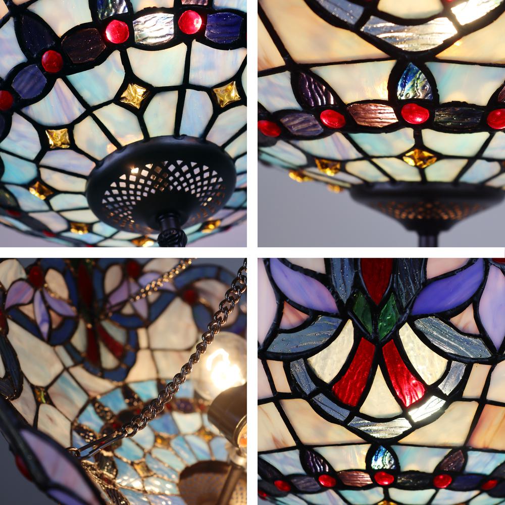 CHLOE Lighting GRENVILLE Victorian Tiffany-Style Dark Bronze 2 Light Semi-Flush Ceiling Fixture 16" Wide. Picture 5