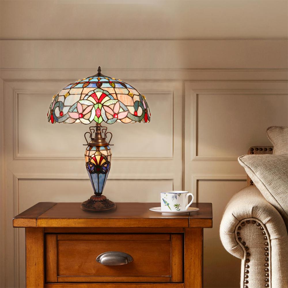 CHLOE Lighting GRENVILLE Victorian-Style Dark Bronze 3 Light Double Lit Table Lamp 18" Wide. Picture 6