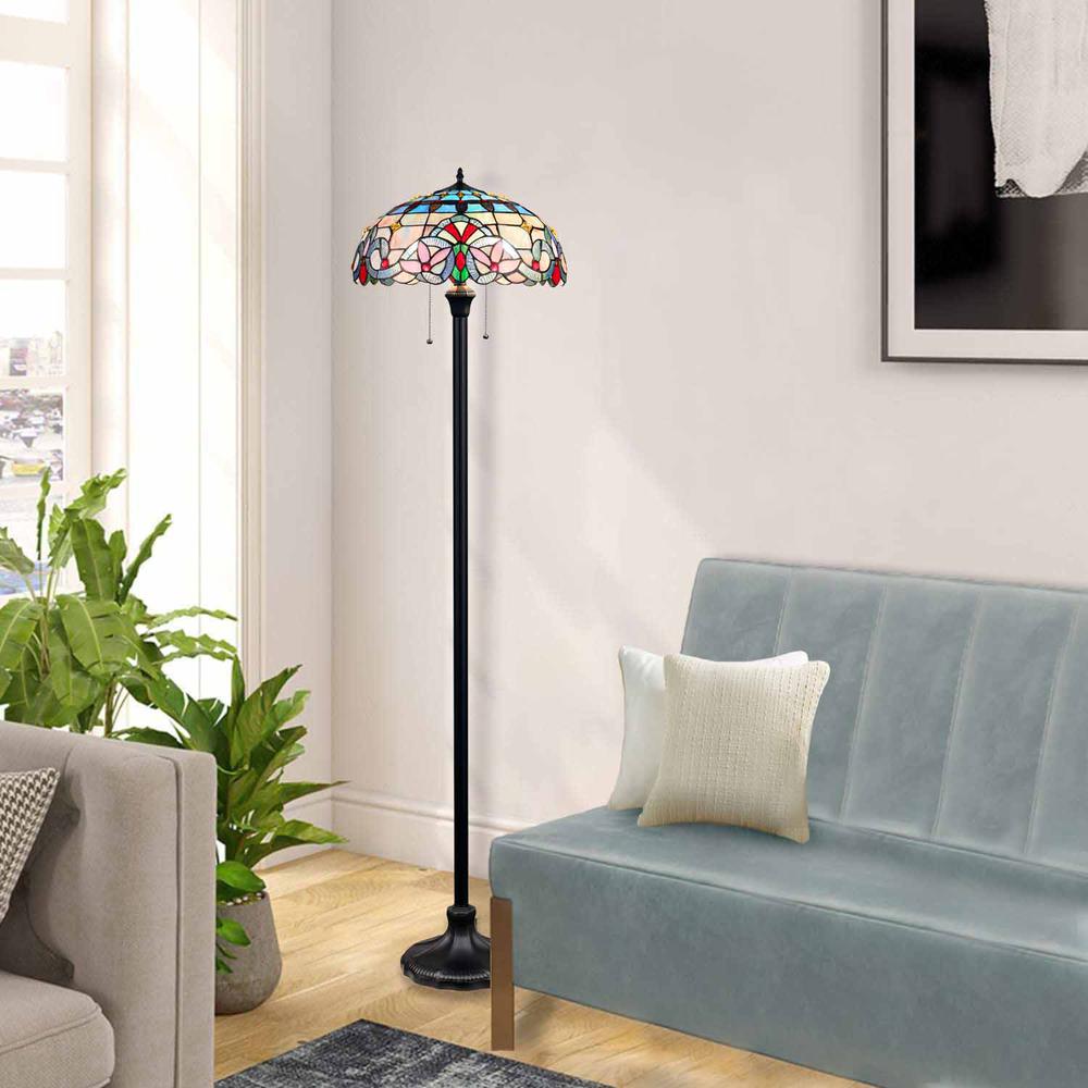 CHLOE Lighting GRENVILLE Victorian-Style Dark Bronze 2 Light Floor Lamp 18" Wide. Picture 6