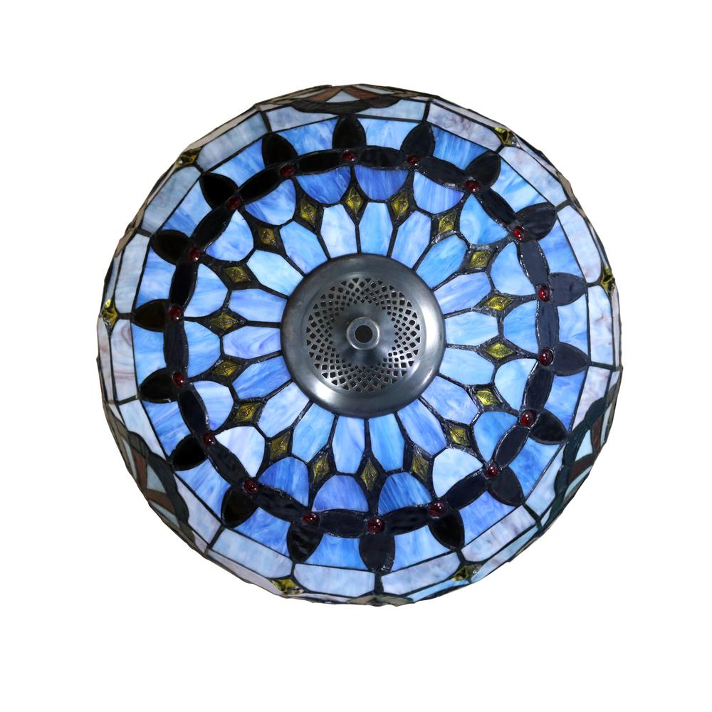 CHLOE Lighting GRENVILLE Victorian Tiffany-Style Dark Bronze 2 Light Inverted Ceiling Pendant 18" Wide. Picture 6