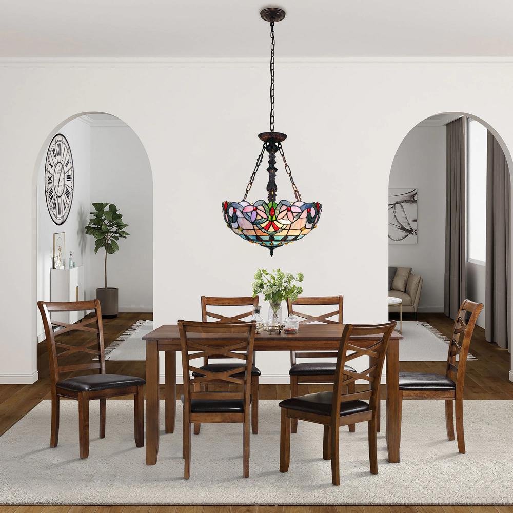CHLOE Lighting GRENVILLE Victorian Tiffany-Style Dark Bronze 2 Light Inverted Ceiling Pendant 18" Wide. Picture 9