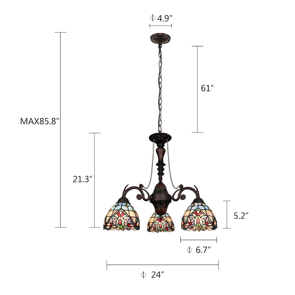 Grenville Victorian-Style Dark Bronze 3-Light Mini Chandelier 24" Wide. Picture 8