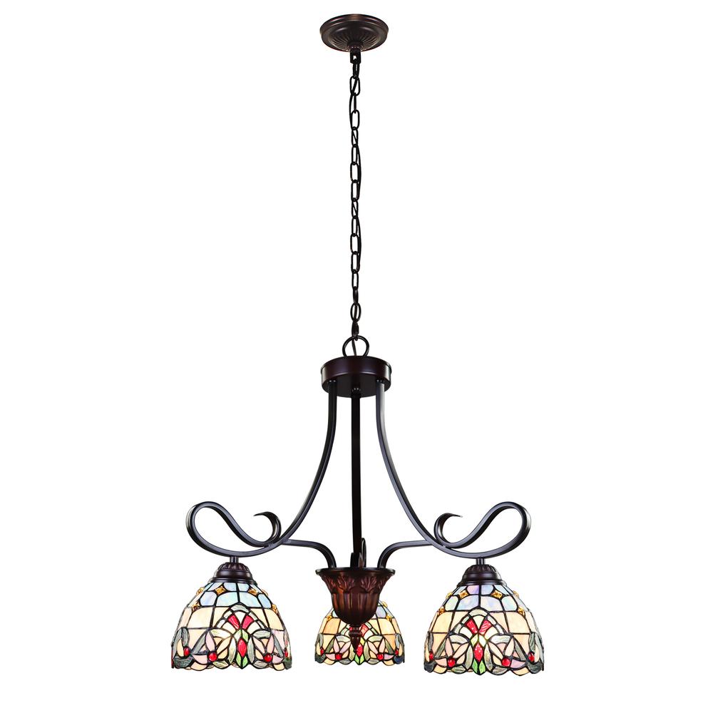 CHLOE Lighting GRENVILLE Tiffany-Style Blackish Bronze 3-Light Victorian Mini-Chandelier 25" Wide. Picture 1