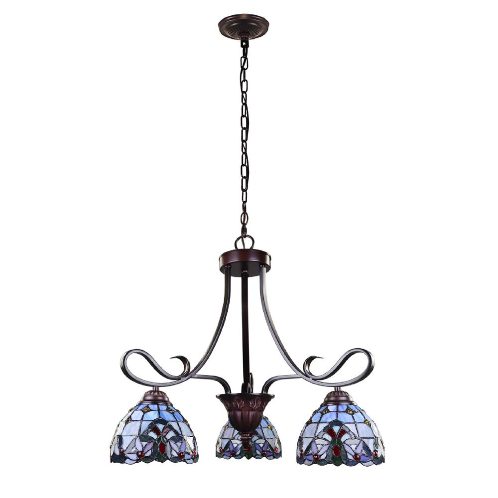 CHLOE Lighting GRENVILLE Tiffany-Style Blackish Bronze 3-Light Victorian Mini-Chandelier 25" Wide. Picture 2