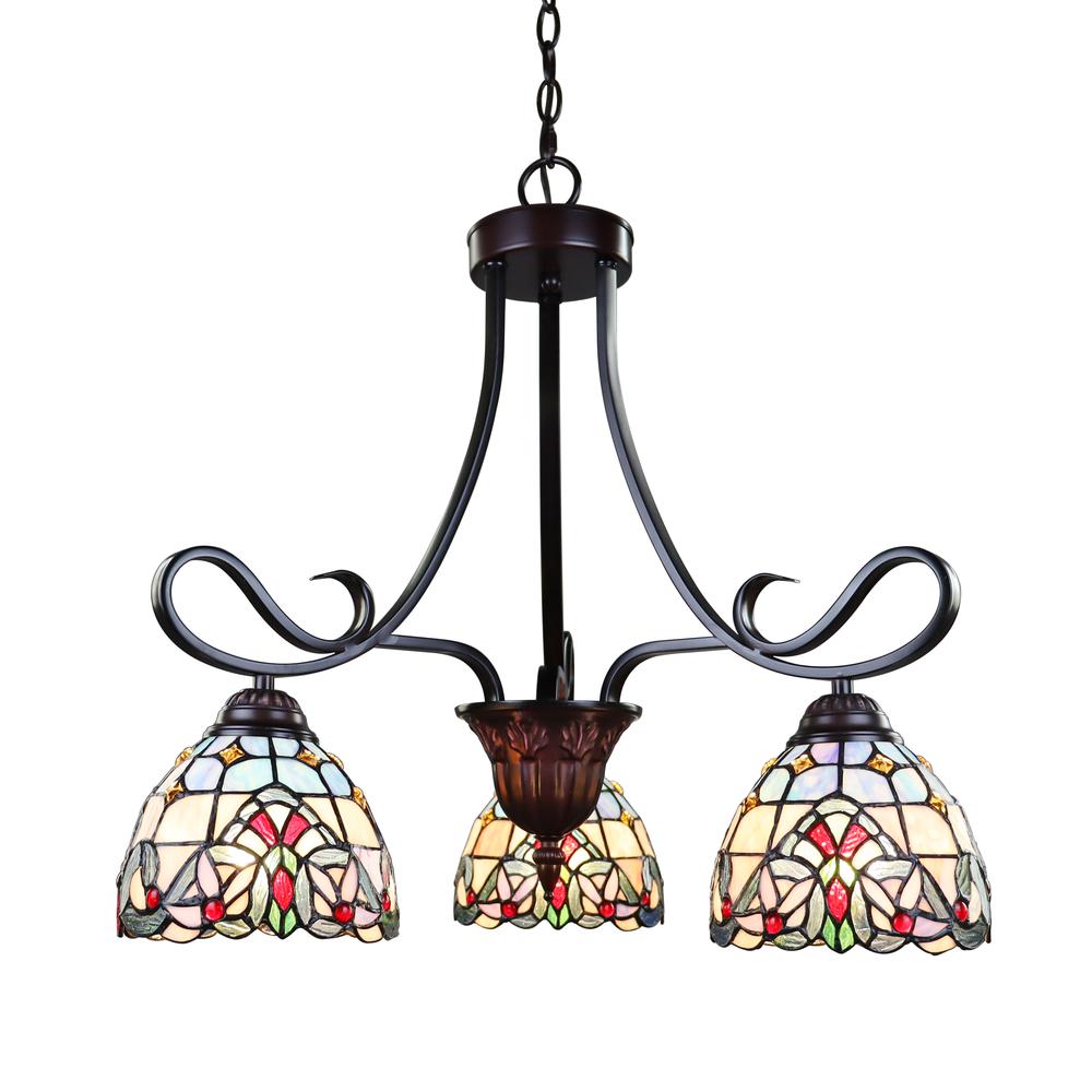 CHLOE Lighting GRENVILLE Tiffany-Style Blackish Bronze 3-Light Victorian Mini-Chandelier 25" Wide. Picture 4