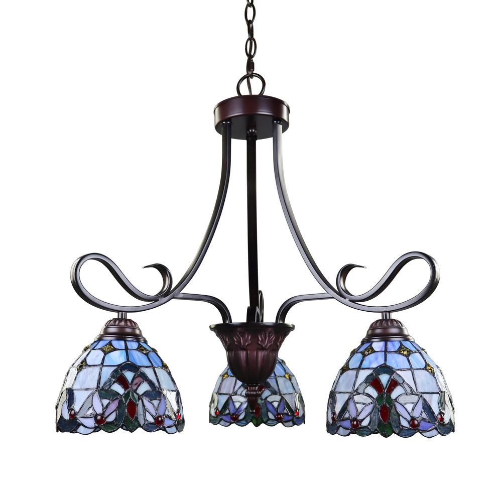 CHLOE Lighting GRENVILLE Tiffany-Style Blackish Bronze 3-Light Victorian Mini-Chandelier 25" Wide. Picture 5