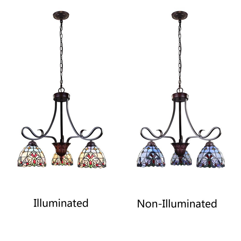 CHLOE Lighting GRENVILLE Tiffany-Style Blackish Bronze 3-Light Victorian Mini-Chandelier 25" Wide. Picture 6