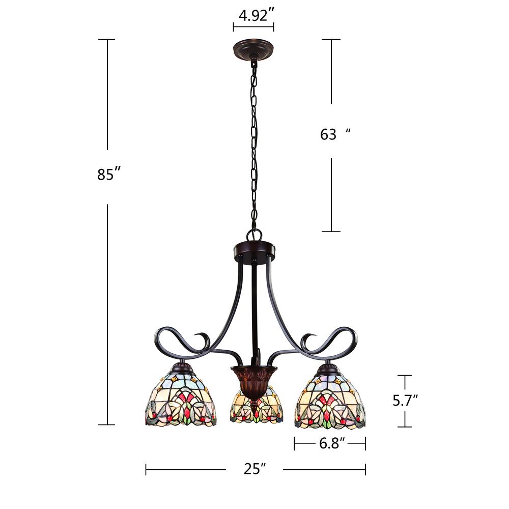 CHLOE Lighting GRENVILLE Tiffany-Style Blackish Bronze 3-Light Victorian Mini-Chandelier 25" Wide. Picture 8