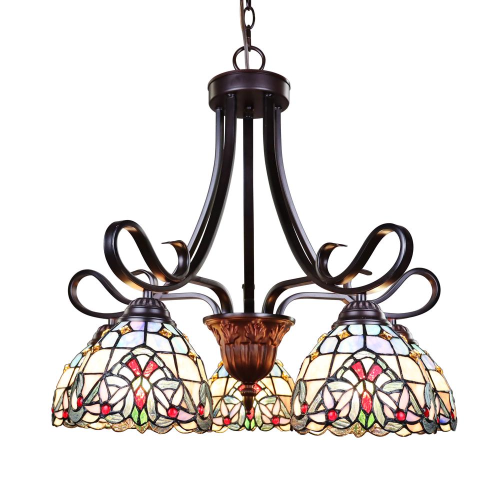CHLOE Lighting GRENVILLE Victorian Tiffany-Style Dark Bronze 5 Light Chandelier 25" Wide. Picture 3