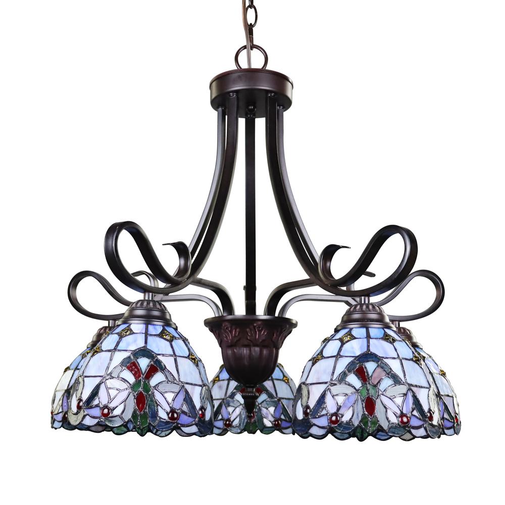 CHLOE Lighting GRENVILLE Victorian Tiffany-Style Dark Bronze 5 Light Chandelier 25" Wide. Picture 4