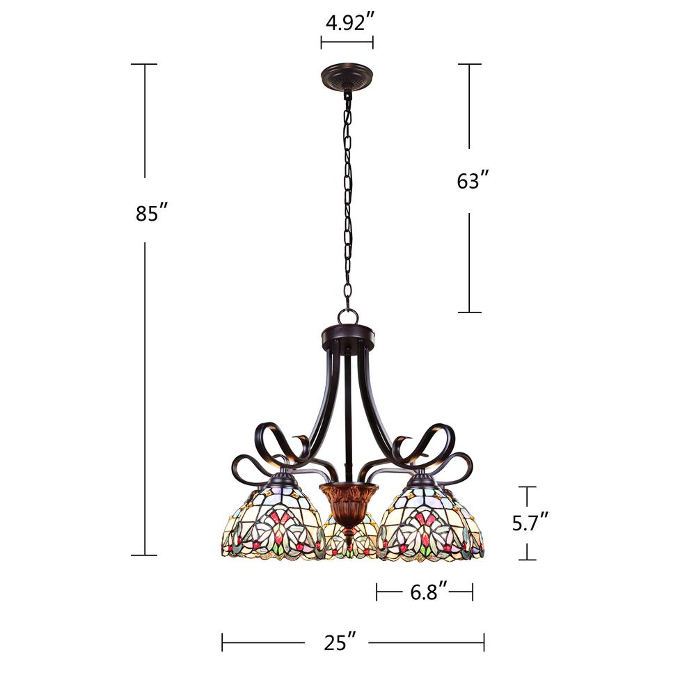 CHLOE Lighting GRENVILLE Victorian Tiffany-Style Dark Bronze 5 Light Chandelier 25" Wide. Picture 8