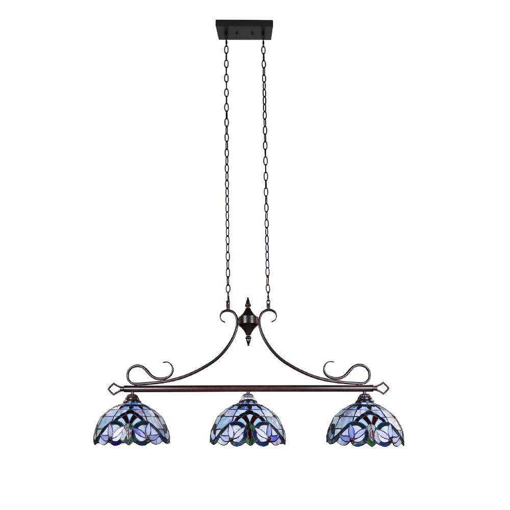 CHLOE Lighting GRENVILLE Victorian-Style Dark Bronze 3 Light Island Pendant 47" Wide. Picture 2
