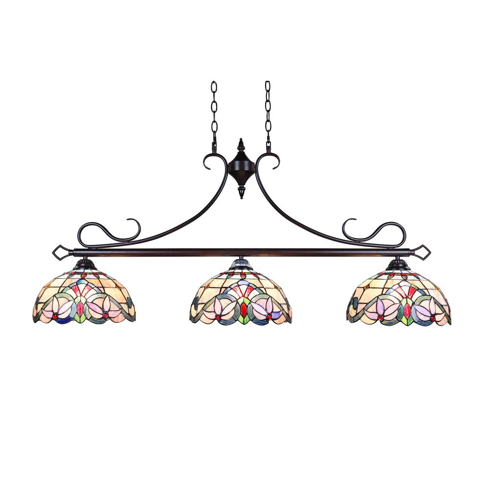CHLOE Lighting GRENVILLE Victorian-Style Dark Bronze 3 Light Island Pendant 47" Wide. Picture 4