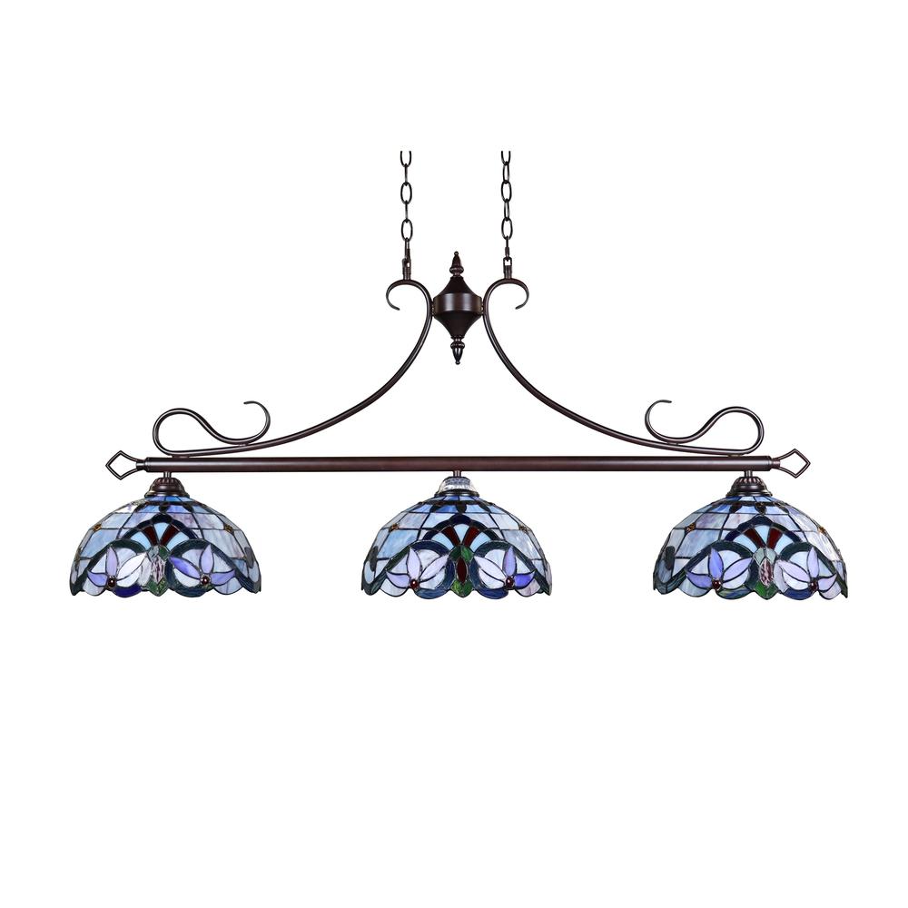CHLOE Lighting GRENVILLE Victorian-Style Dark Bronze 3 Light Island Pendant 47" Wide. Picture 5