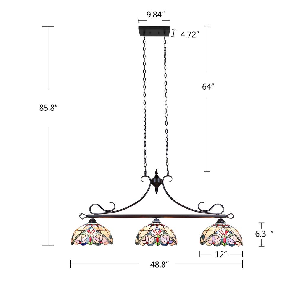 CHLOE Lighting GRENVILLE Victorian-Style Dark Bronze 3 Light Island Pendant 47" Wide. Picture 8