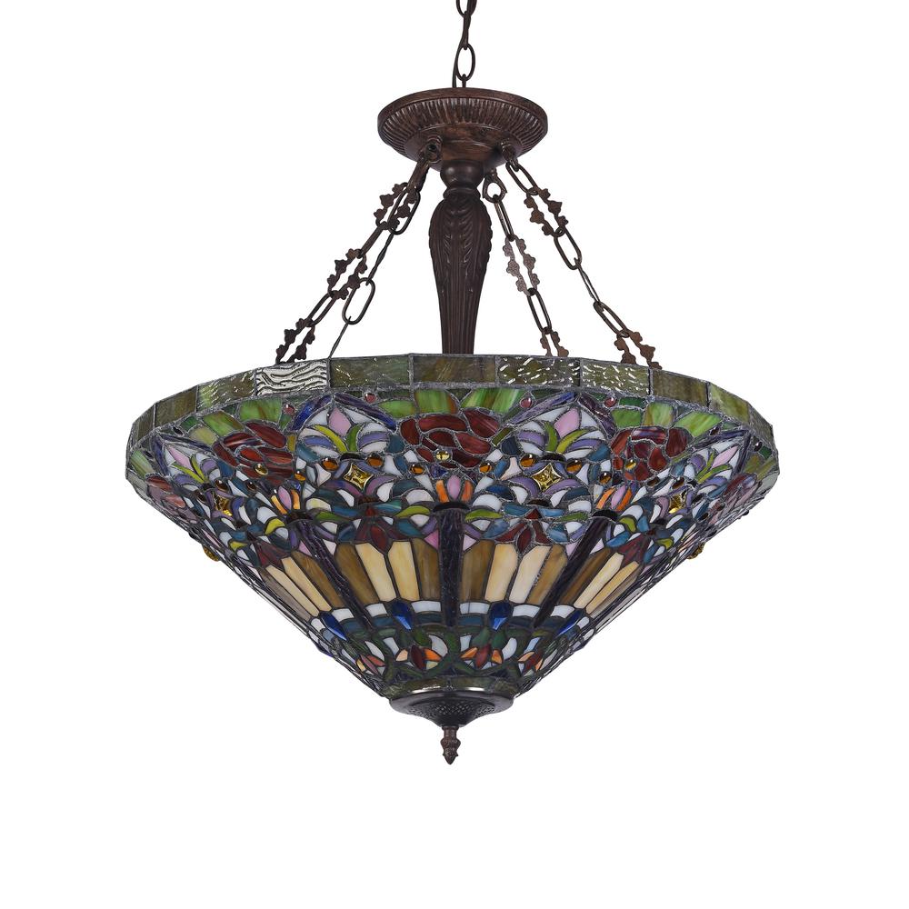 ALMA Tiffany-style 3 Light Victorian Inverted Ceiling Pendant 24" Shade. Picture 4