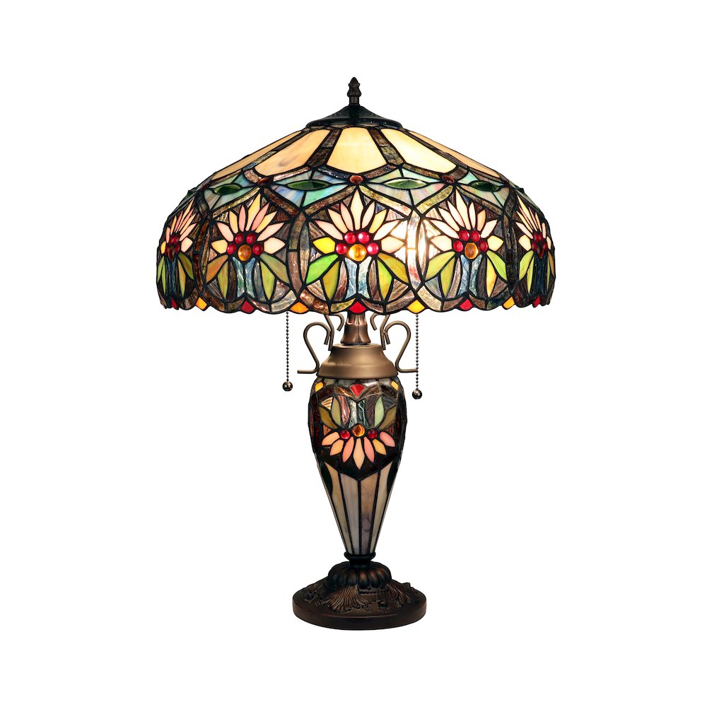 Sunny Tiffany-Style 3-Light Floral Double Lit Table Lamp 18" Shade. Picture 1