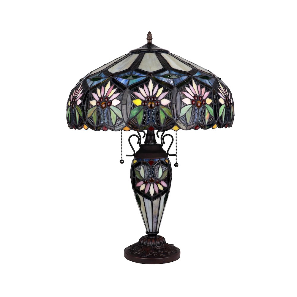 Sunny Tiffany-Style 3-Light Floral Double Lit Table Lamp 18" Shade. Picture 2