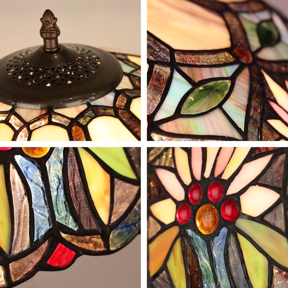 Sunny Tiffany-Style 3-Light Floral Double Lit Table Lamp 18" Shade. Picture 4