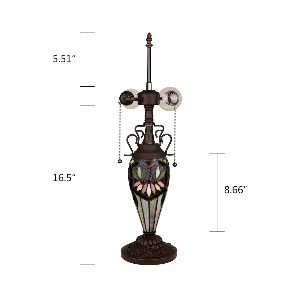 Sunny Tiffany-Style 3-Light Floral Double Lit Table Lamp 18" Shade. Picture 7