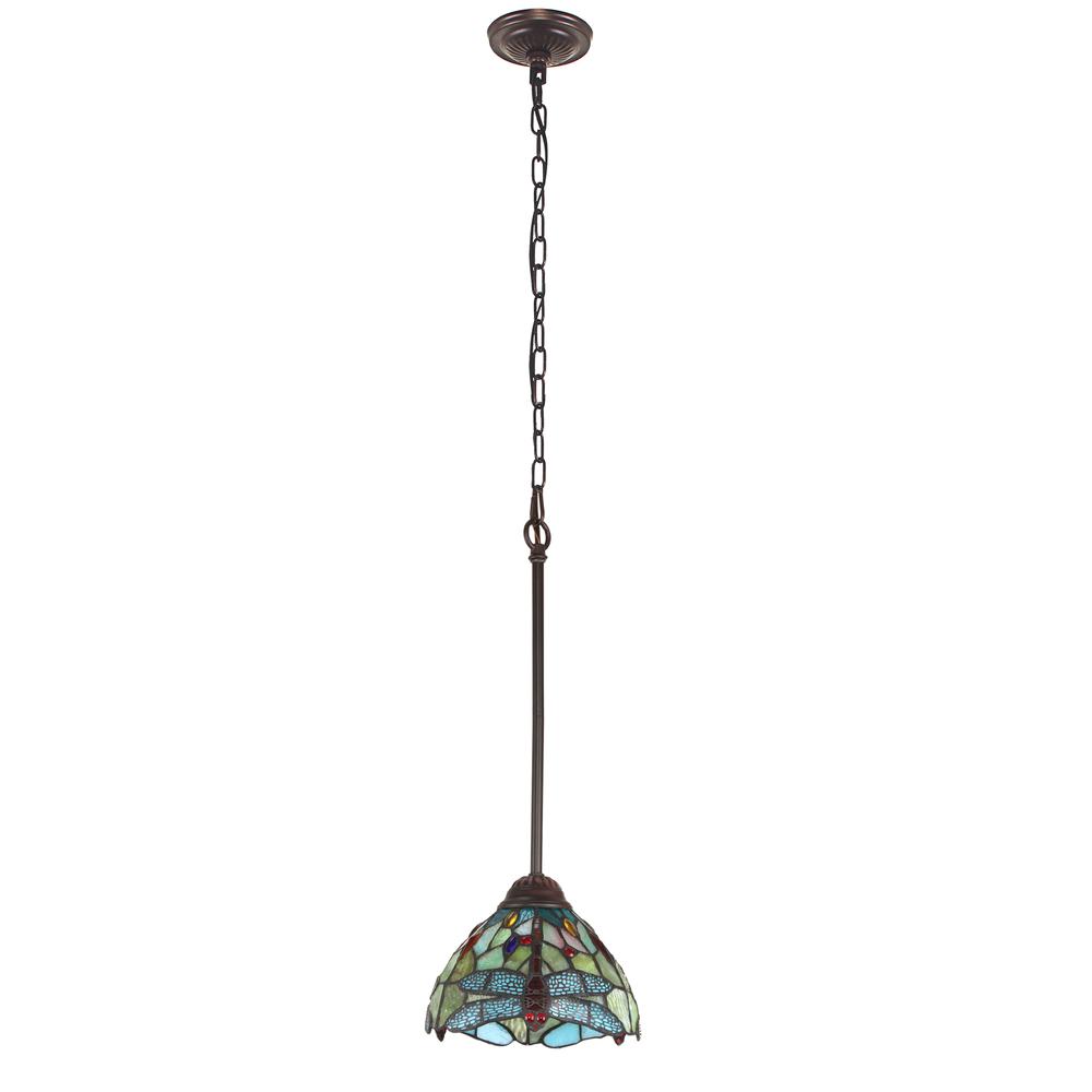 CHLOE Lighting EMPRESS Tiffany-style Dark Bronze 1 Light Mini Pendant 8" Wide. Picture 2
