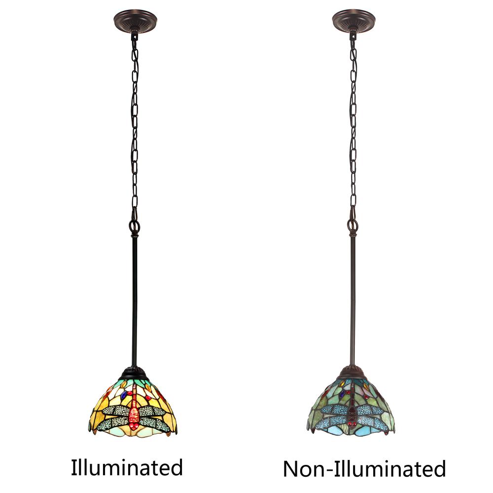 CHLOE Lighting EMPRESS Tiffany-style Dark Bronze 1 Light Mini Pendant 8" Wide. Picture 3