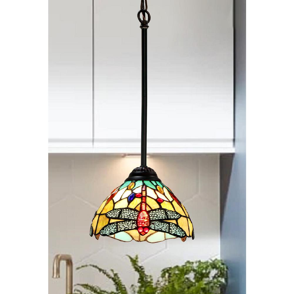CHLOE Lighting EMPRESS Tiffany-style Dark Bronze 1 Light Mini Pendant 8" Wide. Picture 5