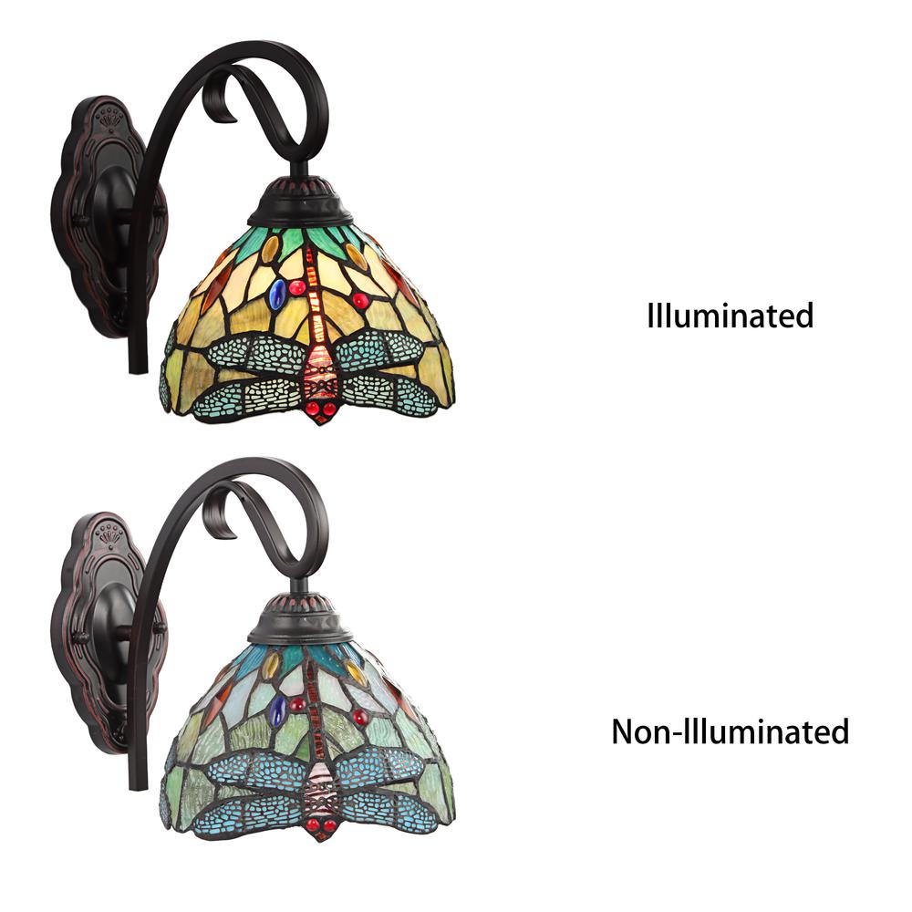CHLOE Lighting EMPRESS Dragonfly Tiffany-style Dark Bronze 1 Light Wall Sconce 8 " Wide. Picture 4