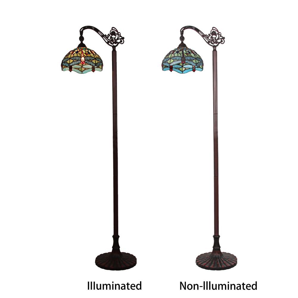 CHLOE Lighting EMPRESS Dragonfly Tiffany-style Dark Bronze 1 Light Reading Floor Lamp 11 " Wide. Picture 4