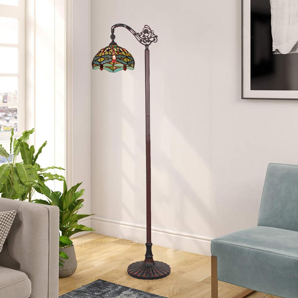 CHLOE Lighting EMPRESS Dragonfly Tiffany-style Dark Bronze 1 Light Reading Floor Lamp 11 " Wide. Picture 5