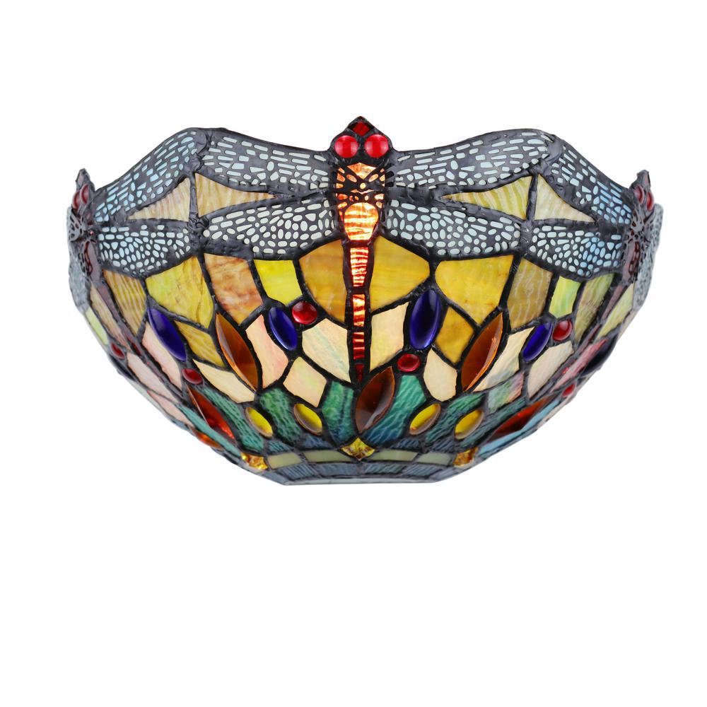 CHLOE Lighting EMPRESS Dragonfly Tiffany-style Dark Bronze 1 Light Wall Sconce 12 " Wide. Picture 5