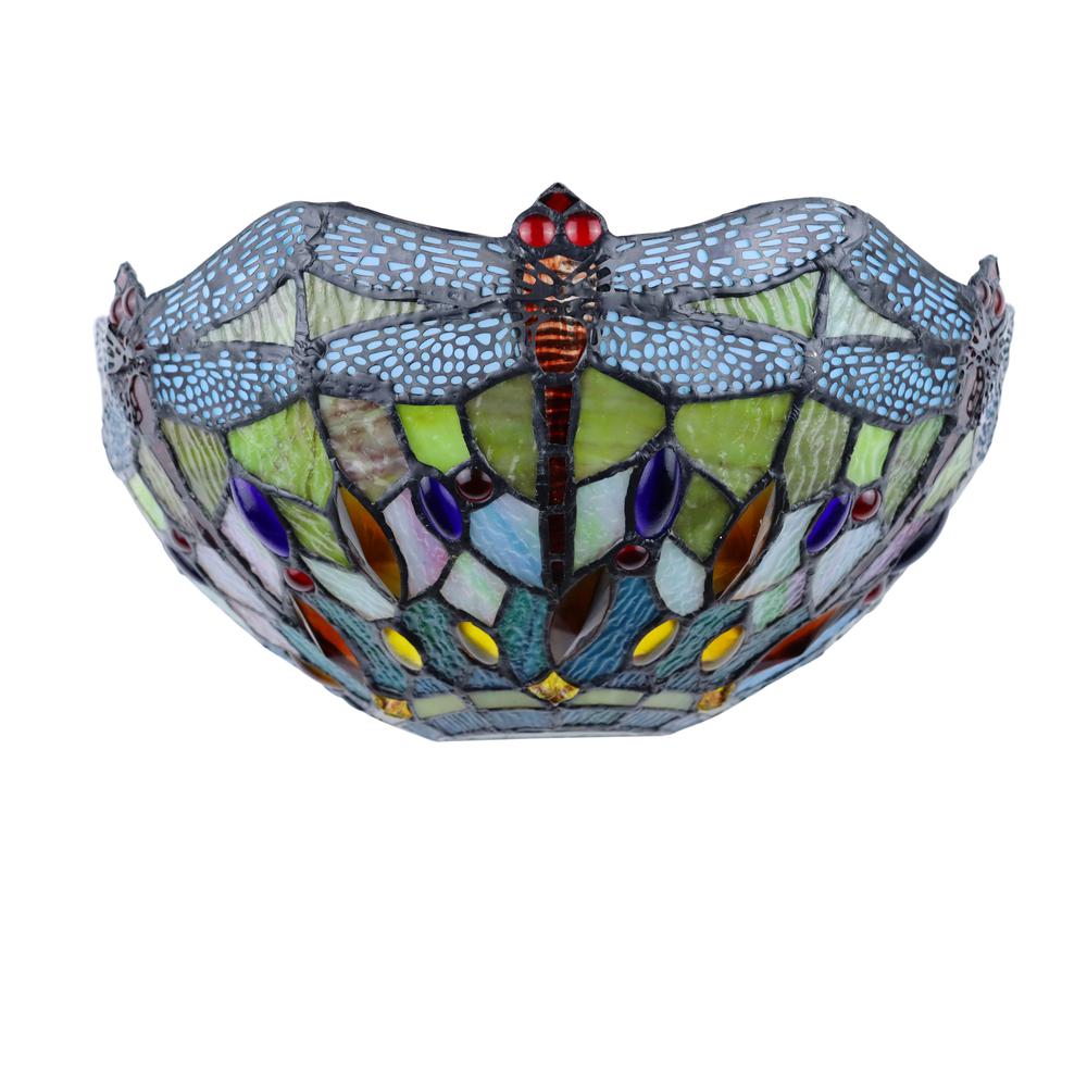 CHLOE Lighting EMPRESS Dragonfly Tiffany-style Dark Bronze 1 Light Wall Sconce 12 " Wide. Picture 1