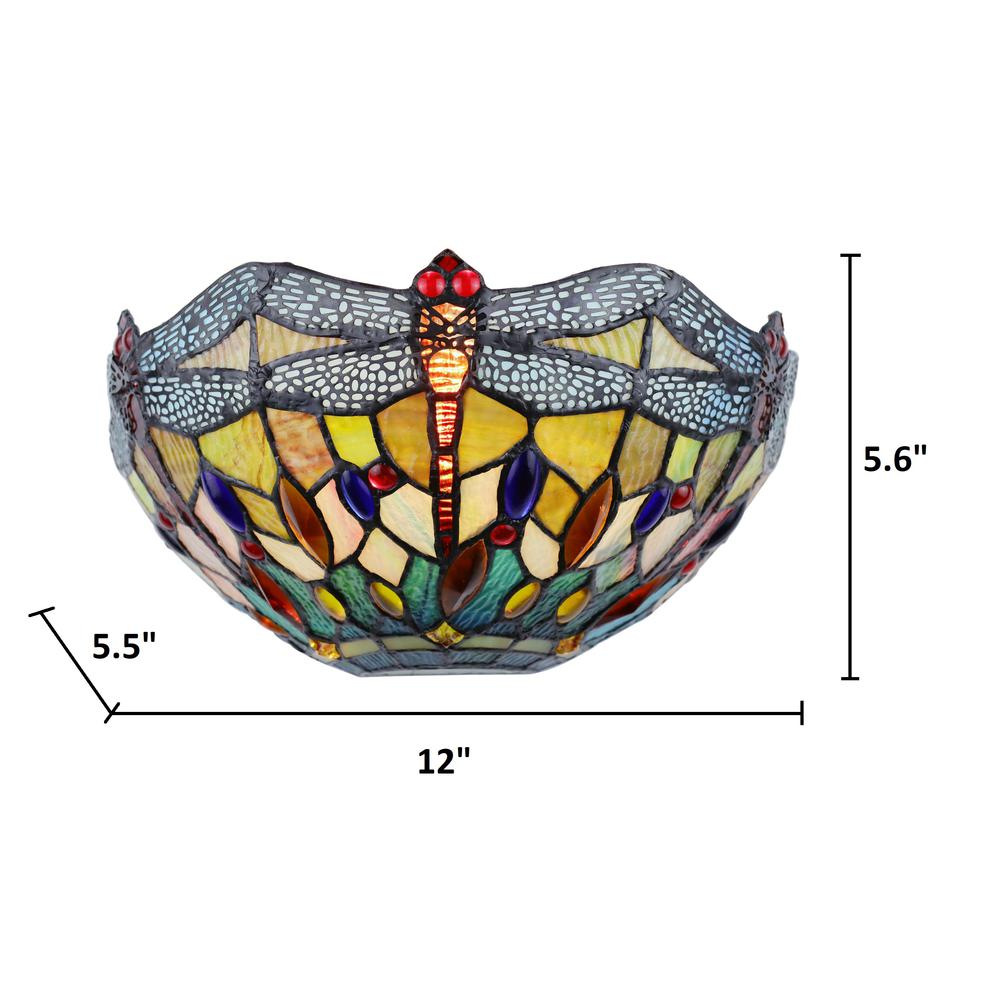 CHLOE Lighting EMPRESS Dragonfly Tiffany-style Dark Bronze 1 Light Wall Sconce 12 " Wide. Picture 4