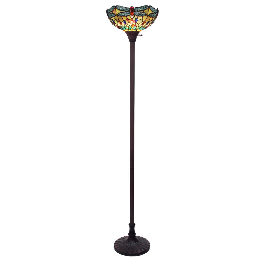 CHLOE Lighting EMPRESS Tiffany-style Dark Bronze 1 Light Torchiere Lamp 14" Shade. Picture 1