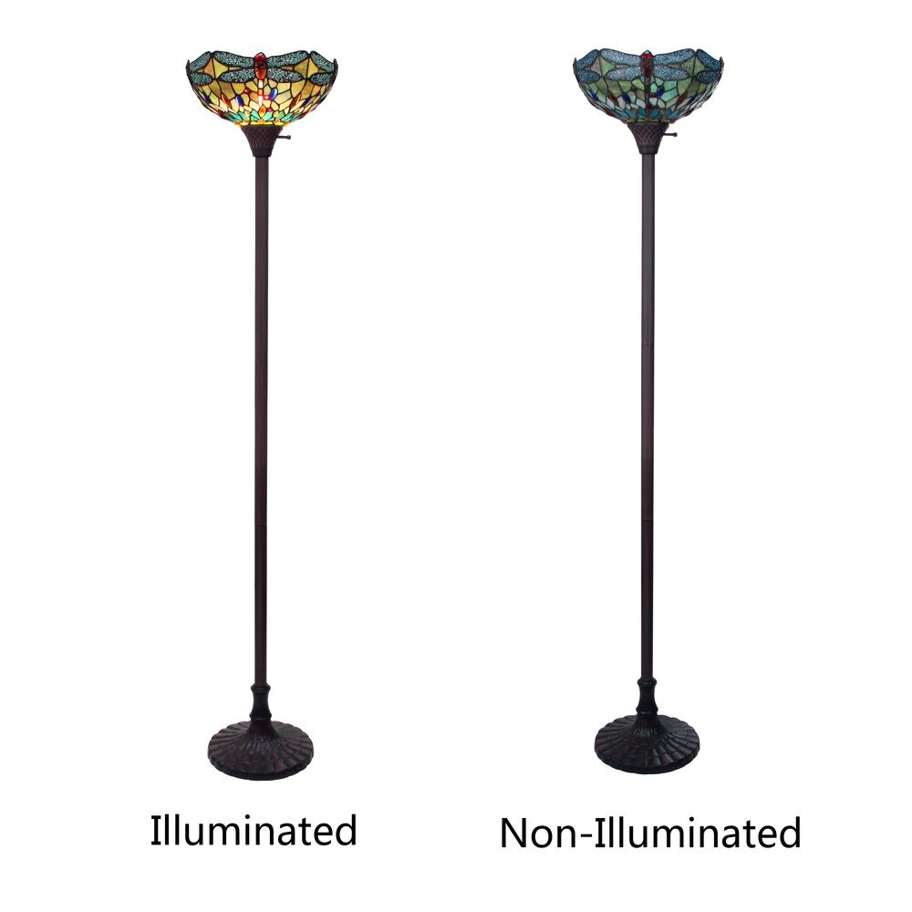 CHLOE Lighting EMPRESS Tiffany-style Dark Bronze 1 Light Torchiere Lamp 14" Shade. Picture 7